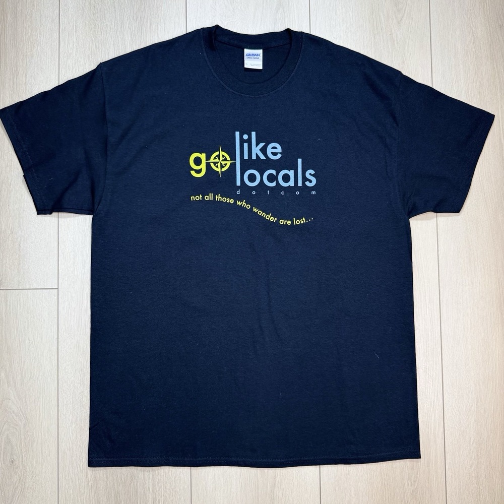 Go Like Locals Mens XL Navy Travel Graphic T Shirt Wanderlust Quote Tee Cotton